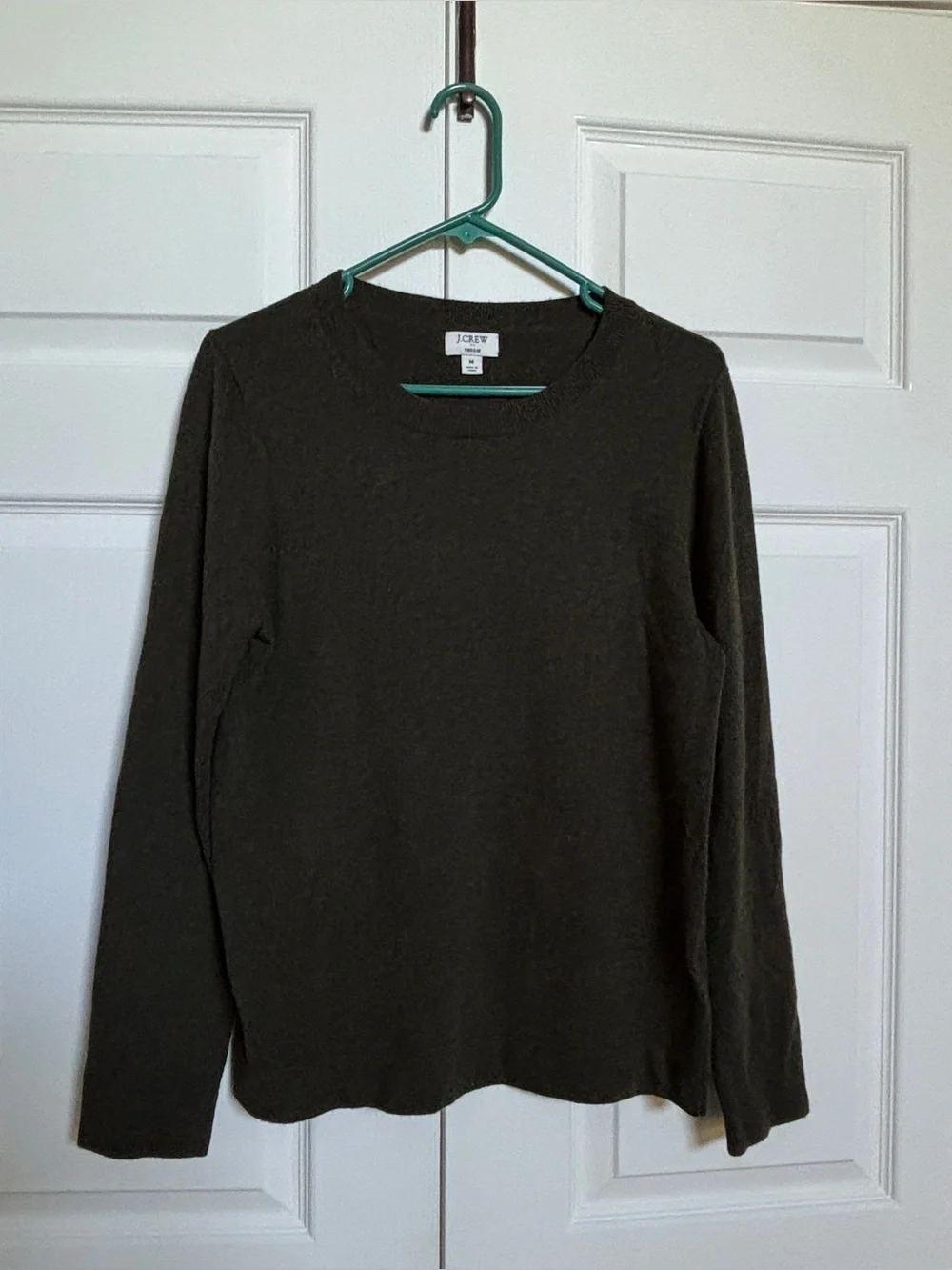 J.Crew Teddie Olive Green Wool Blend Sweater Women M Crew Neck Pullover